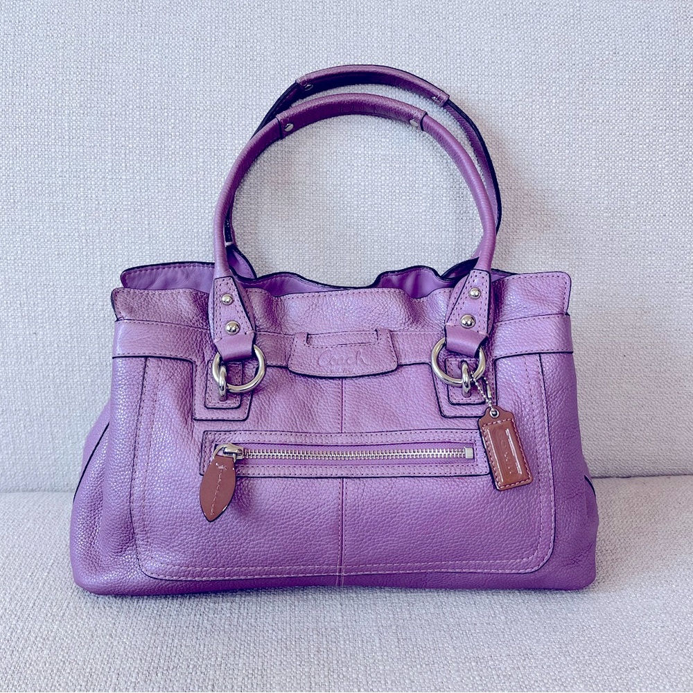Coach Penelope Pebbled Leather Satchel Bag Purse Lilac Lavender Purple Silver